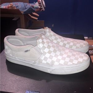 Checkered Vans Slip On - White And Tan